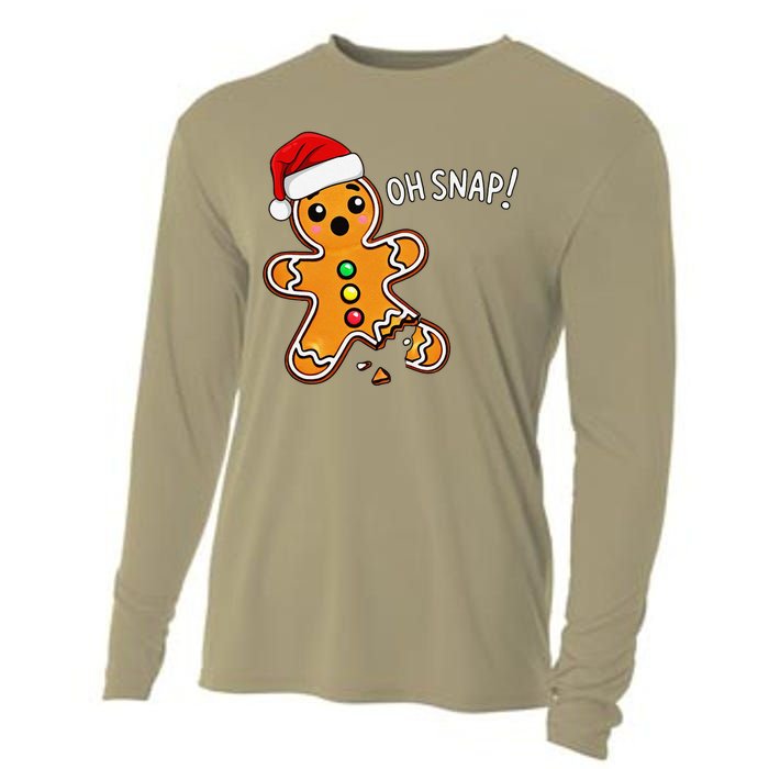 Funny Oh Snap Christmas Gingerbread With Santa Hat Cooling Performance Long Sleeve Crew