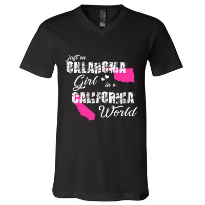 Funny Oklahoma S Just An Oklahoma Girl In A California V-Neck T-Shirt