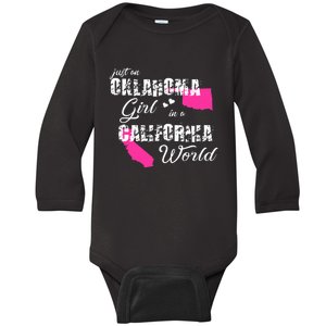 Funny Oklahoma S Just An Oklahoma Girl In A California Baby Long Sleeve Bodysuit