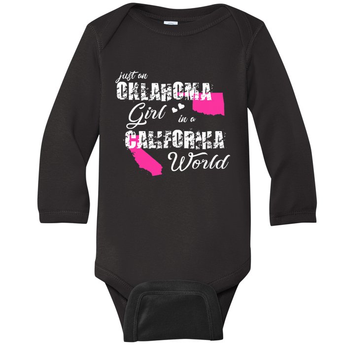 Funny Oklahoma S Just An Oklahoma Girl In A California Baby Long Sleeve Bodysuit