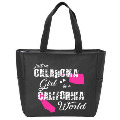 Funny Oklahoma S Just An Oklahoma Girl In A California Zip Tote Bag
