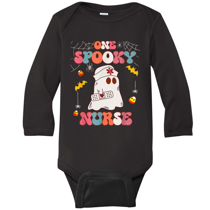 Funny One Spooky Nurse Halloween RN Boo Boo Crew Witch Ghost Baby Long Sleeve Bodysuit