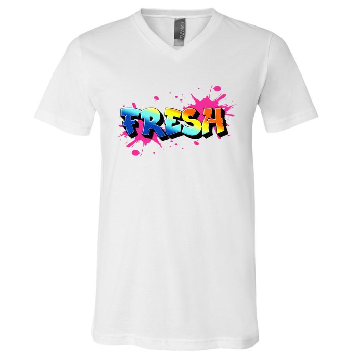 Fresh Old School Graffiti Style Funny Graffiti Graphic V-Neck T-Shirt