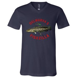 Fun Outdoors Snakehead Fishzilla Fishing V-Neck T-Shirt