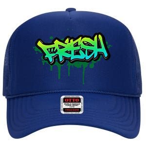 Fresh Old School Graffiti Style Funny Graffiti Graphic High Crown Mesh Back Trucker Hat