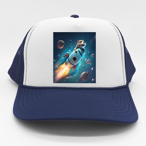 Funny Otter Space Puns Space Otter Riding A Rocket Gift Trucker Hat