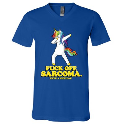 Fuck Off Sarcoma Funny Cancer Survivor Quote Unicorn Great Gift V-Neck T-Shirt