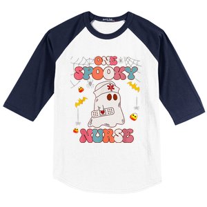 Funny One Spooky Nurse Halloween RN Boo Boo Crew Witch Ghost Baseball Sleeve Shirt