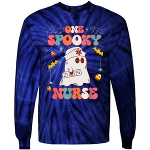 Funny One Spooky Nurse Halloween RN Boo Boo Crew Witch Ghost Tie-Dye Long Sleeve Shirt