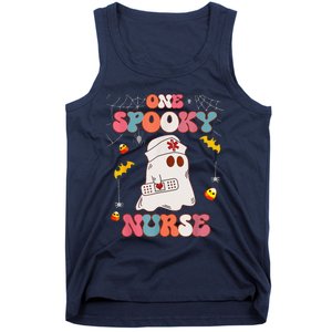 Funny One Spooky Nurse Halloween RN Boo Boo Crew Witch Ghost Tank Top