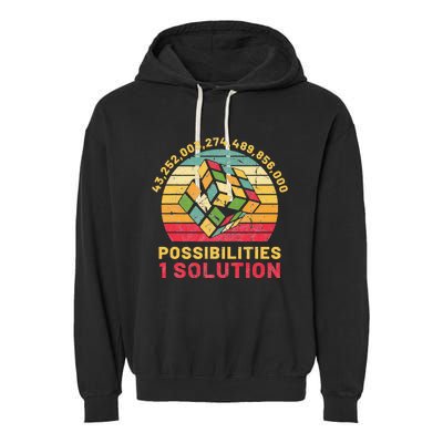 Funny One Solution Speed Cubing Retro Math  Garment-Dyed Fleece Hoodie