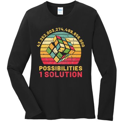 Funny One Solution Speed Cubing Retro Math  Ladies Long Sleeve Shirt