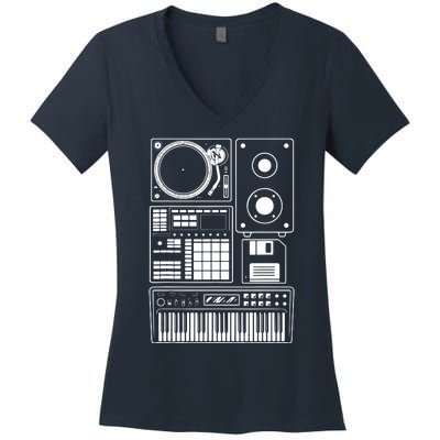 Funny Old School Hip Hop Rapper Beat Maker Rap Music Women's V-Neck T-Shirt