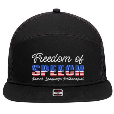 Freedom Of Speech Therapy Pathologist Slp Gift Language 7 Panel Mesh Trucker Snapback Hat