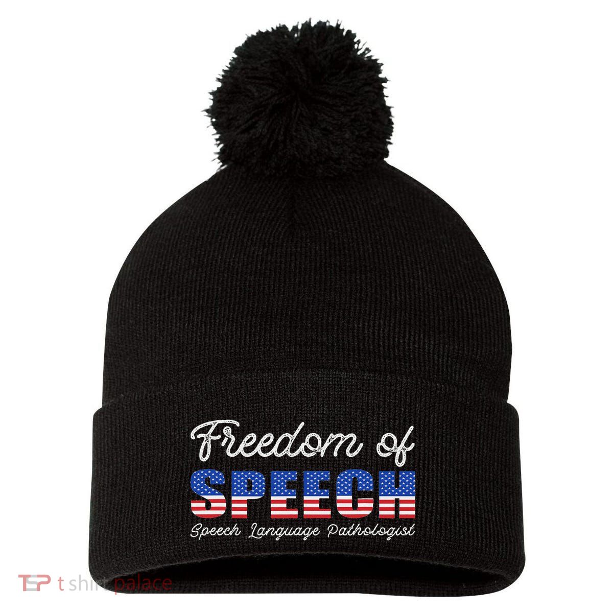 Freedom Of Speech Therapy Pathologist Slp Gift Language Pom Pom 12in Knit Beanie