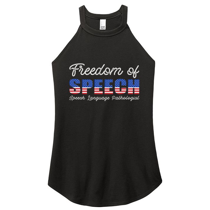 Freedom Of Speech Therapy Pathologist Slp Gift Language Women's Perfect Tri Rocker Tank