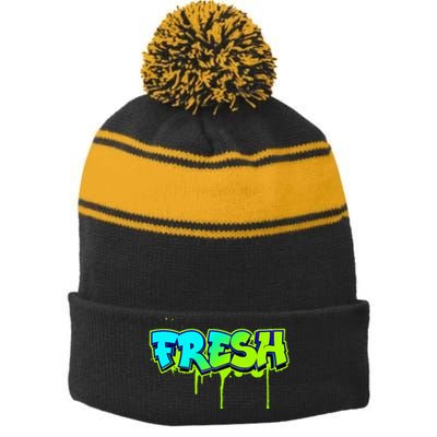 Fresh Old School Graffiti Style Funny Graffiti Graphic Stripe Pom Pom Beanie