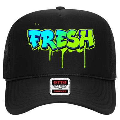 Fresh Old School Graffiti Style Funny Graffiti Graphic High Crown Mesh Back Trucker Hat