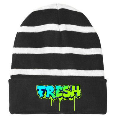 Fresh Old School Graffiti Style Funny Graffiti Graphic Striped Beanie with Solid Band