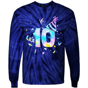 Funny Out Single Digits Im 10 Year Old 2 Sided 10th Birthday Tie-Dye Long Sleeve Shirt