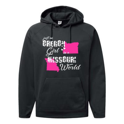 Funny Oregon Shirts Just An Oregon Girl In A Missouri Performance Fleece Hoodie