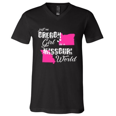 Funny Oregon Shirts Just An Oregon Girl In A Missouri V-Neck T-Shirt