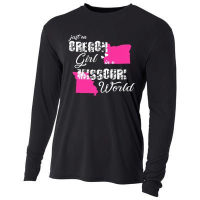 Funny Oregon Shirts Just An Oregon Girl In A Missouri Cooling Performance Long Sleeve Crew