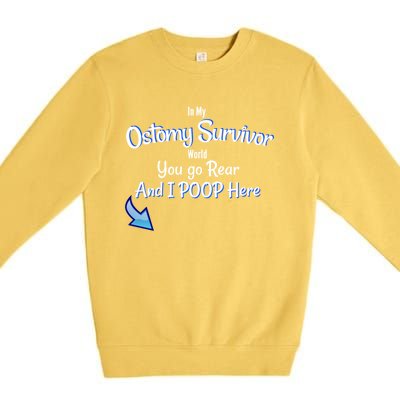 Funny Ostomy Survivor I Poop Here Stoma Bag Colon Cancer Gift Premium Crewneck Sweatshirt