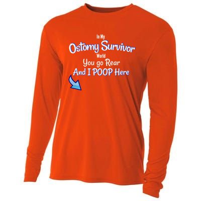 Funny Ostomy Survivor I Poop Here Stoma Bag Colon Cancer Gift Cooling Performance Long Sleeve Crew