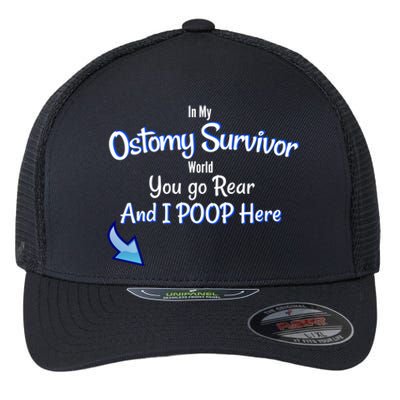 Funny Ostomy Survivor I Poop Here Stoma Bag Colon Cancer Gift Flexfit Unipanel Trucker Cap