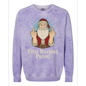 Flip Off Santa Claus Christmas Middle Finger Feliz Navidad Colorblast Crewneck Sweatshirt