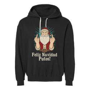 Flip Off Santa Claus Christmas Middle Finger Feliz Navidad Garment-Dyed Fleece Hoodie