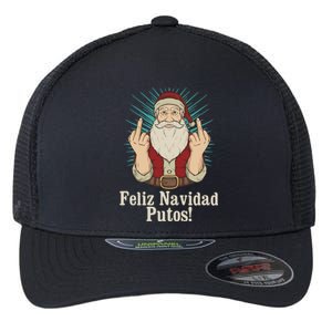 Flip Off Santa Claus Christmas Middle Finger Feliz Navidad Flexfit Unipanel Trucker Cap