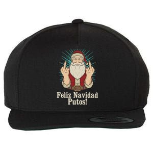 Flip Off Santa Claus Christmas Middle Finger Feliz Navidad Wool Snapback Cap