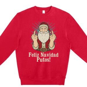 Flip Off Santa Claus Christmas Middle Finger Feliz Navidad Premium Crewneck Sweatshirt