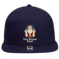 Flip Off Santa Claus Christmas Middle Finger Feliz Navidad 7 Panel Mesh Trucker Snapback Hat