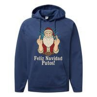 Flip Off Santa Claus Christmas Middle Finger Feliz Navidad Performance Fleece Hoodie