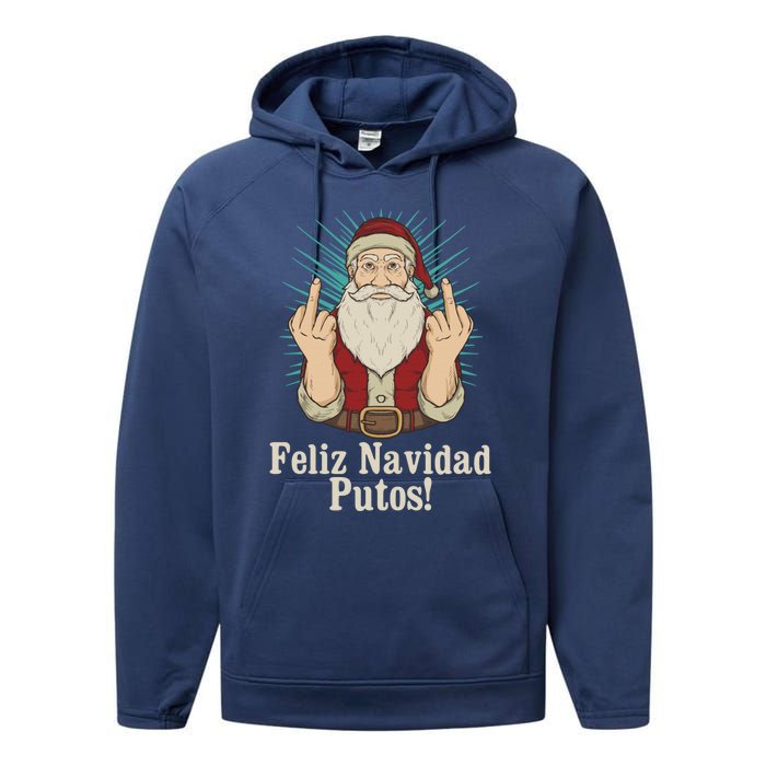 Flip Off Santa Claus Christmas Middle Finger Feliz Navidad Performance Fleece Hoodie