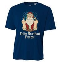 Flip Off Santa Claus Christmas Middle Finger Feliz Navidad Cooling Performance Crew T-Shirt