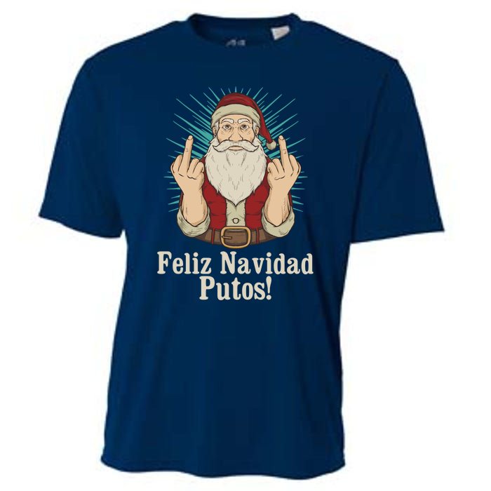 Flip Off Santa Claus Christmas Middle Finger Feliz Navidad Cooling Performance Crew T-Shirt