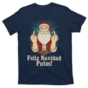 Flip Off Santa Claus Christmas Middle Finger Feliz Navidad T-Shirt