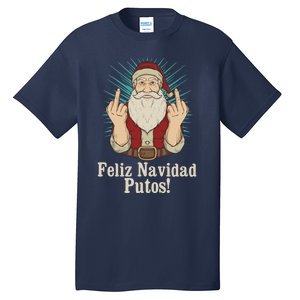 Flip Off Santa Claus Christmas Middle Finger Feliz Navidad Tall T-Shirt