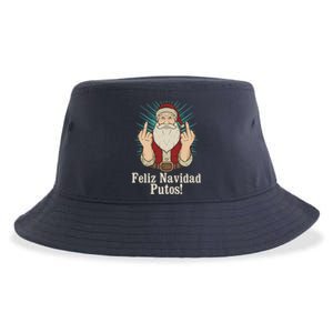 Flip Off Santa Claus Christmas Middle Finger Feliz Navidad Sustainable Bucket Hat