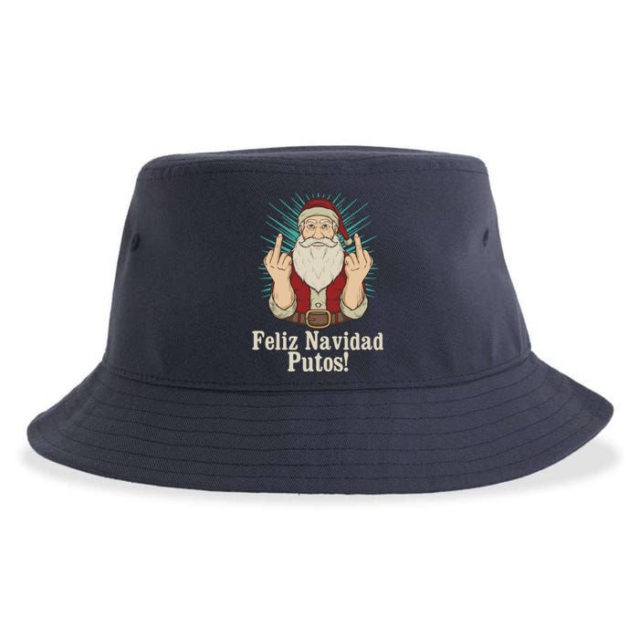 Flip Off Santa Claus Christmas Middle Finger Feliz Navidad Sustainable Bucket Hat