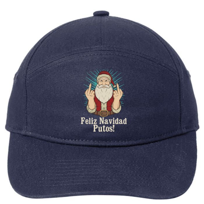 Flip Off Santa Claus Christmas Middle Finger Feliz Navidad 7-Panel Snapback Hat