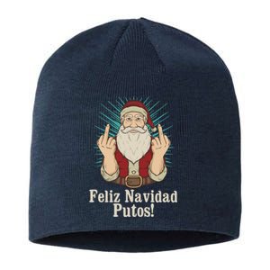 Flip Off Santa Claus Christmas Middle Finger Feliz Navidad Sustainable Beanie