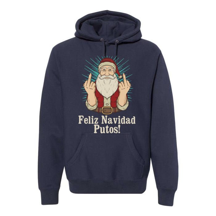 Flip Off Santa Claus Christmas Middle Finger Feliz Navidad Premium Hoodie