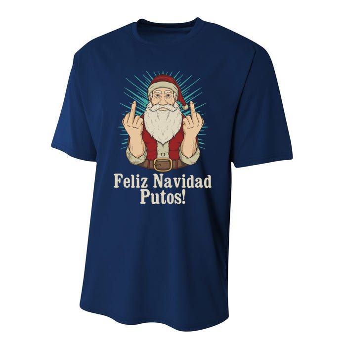 Flip Off Santa Claus Christmas Middle Finger Feliz Navidad Performance Sprint T-Shirt