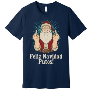 Flip Off Santa Claus Christmas Middle Finger Feliz Navidad Premium T-Shirt