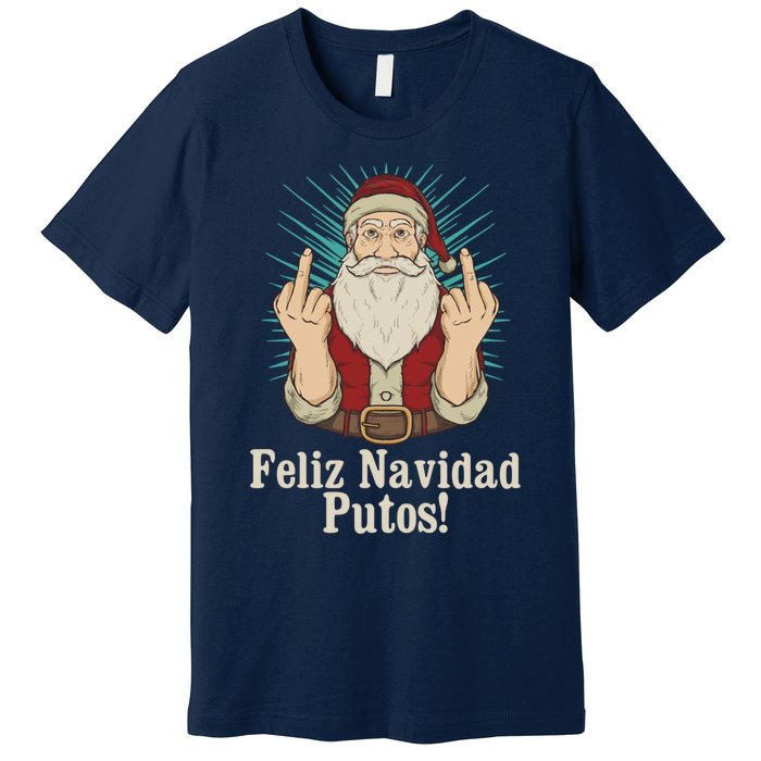 Flip Off Santa Claus Christmas Middle Finger Feliz Navidad Premium T-Shirt